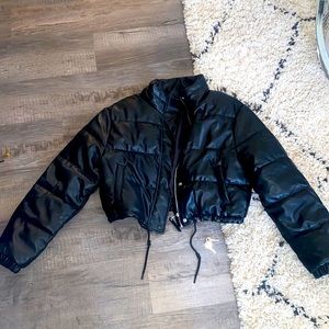 FAUX LEATHER PUFFER COAT
